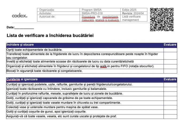 Lista de verificare la &icirc;nchiderea bucătăriei